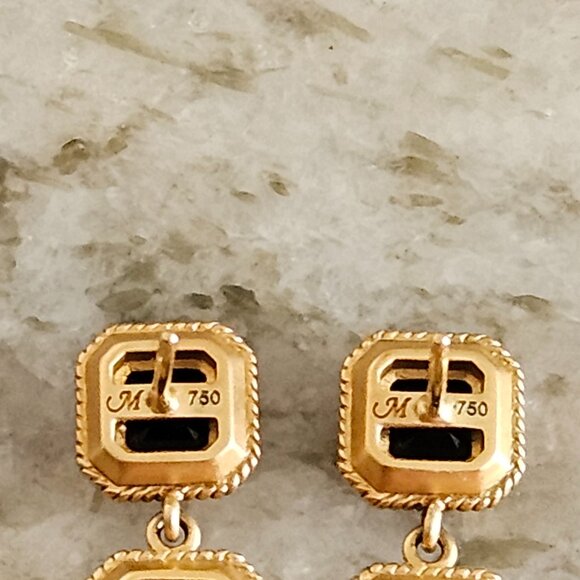 RARE DESIGNER MONICA RICH KOSANN 18K GOLD ONYX OCTAGON OBLONG PIERCED EARRINGS - Picture 7 of 13